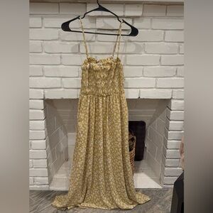 Yellow Smocked Floral Maxi Dress with Adjustable Straps